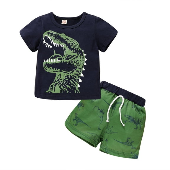 Younger Tree Baby Boy Summer Outfits Set Kid Dinosaur Short Sleeve T-Shirt Shorts Clothes Set for 5-6T