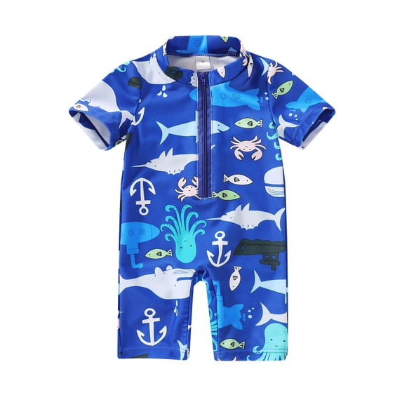 Younger Tree Baby Boys Short Sleeve Zipper One-Piece Swimsuit, 3-6 Months