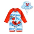 thumbnail image 1 of Younger Tree Baby Boys Swimsuit Toddler Long Sleeve Rash Guard Swimwear One Piece Zipper Bathing Suit with Hat,Size 6-12 Months, 1 of 9