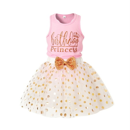 Younger Tree Baby Girl Birthday Dress Outfits Sleeveless Princess Party Tutu Skirt Summer Clothes Set for 5-6T