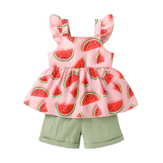 Younger Tree Baby Girl Clothes Outfits Summer Sleeveless Ruffle Bowknot Dress Top Shorts Set 2PCS for 18-24 Months