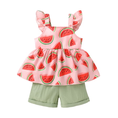 Younger Tree Baby Girl Clothes Outfits Summer Sleeveless Ruffle Bowknot Dress Top Shorts Set 2PCS for 2-3T