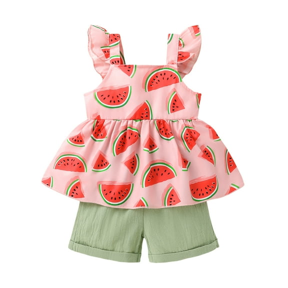 Younger Tree Baby Girl Clothes Outfits Summer Sleeveless Ruffle Bowknot Dress Top Shorts Set 2PCS for 2-3T