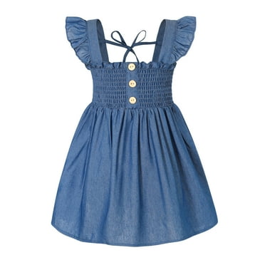 Younger Tree Baby Girl Dress Kid Summer Sleeveless Denim Beach Casual A-line Sundress for 2-3T