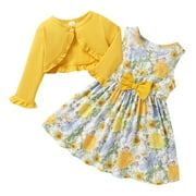 Younger Tree Baby Girl Fall Dresses Cardigan 2PCS Clothes Set Floral Print Sleeveless Sundress and Long Sleeve Coat Sets for 3-4T