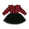 thumbnail image 1 of Younger Tree Baby Girl Fall Winter Christmas Long Sleeve Plaid Mesh Dress Skirt Outfits Overall Clothes,4-5T, 1 of 8
