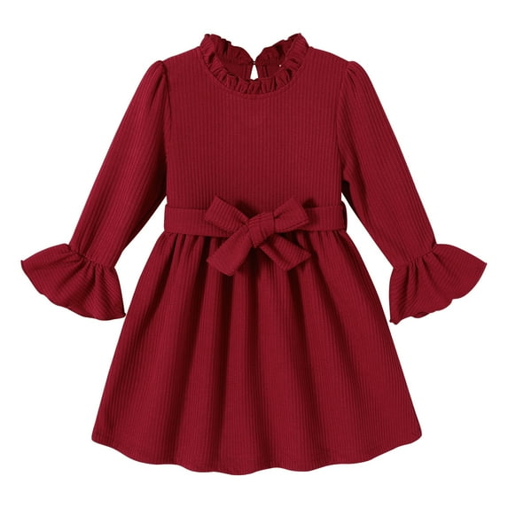 Younger Tree Baby Girl Fall Winter Dress Christmas Red Long Sleeve Turtleneck Vintage Knit Sweater Dress Little Girl Dresses Skirt Outfit Set for 2-3T