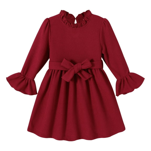 Younger Tree Baby Girl Fall Winter Dress Christmas Red Long Sleeve Turtleneck Vintage Knit Sweater Dress Little Girl Dresses Skirt Outfit Set for 3-4T