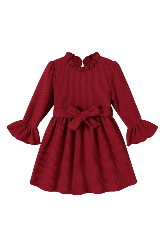 Baby Girl Fall Winter Dress Christmas Red Long Sleeve Turtleneck Vintage Knit Sweater Dress Little Girl Dresses Skirt Outfit Set for 3-4T