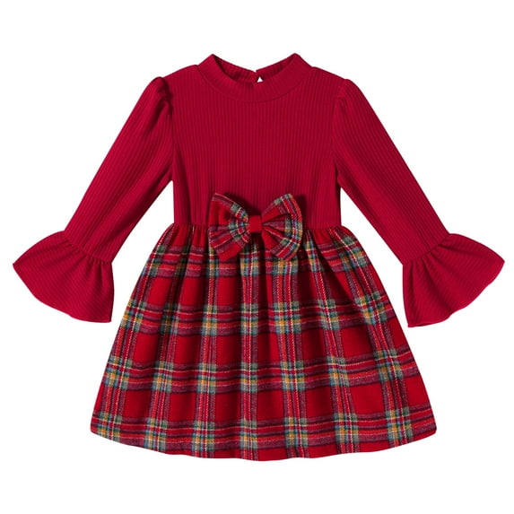 Younger Tree Baby Girl Fall Winter Dress Long Sleeve Turtleneck Vintage Knit Red Christmas Sweater Dresses Skirt Clothes for 4-5T