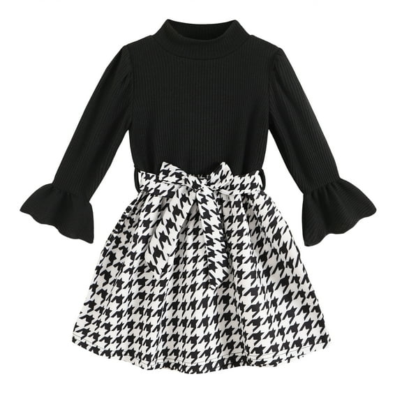 Younger Tree Baby Girl Fall Winter Dress Long Sleeve Turtleneck Vintage Knit Sweater Dress Little Girl Dresses Skirt Outfit Set for 3-4T