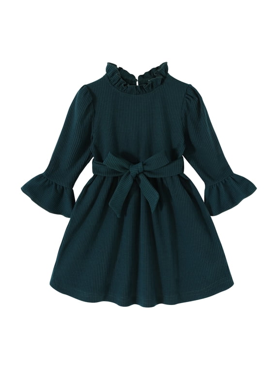 Baby Girl Fall Winter Dress Long Sleeve Turtleneck Vintage Knit Sweater Dress Little Girl Dresses Skirt Outfit Set for 4-5T