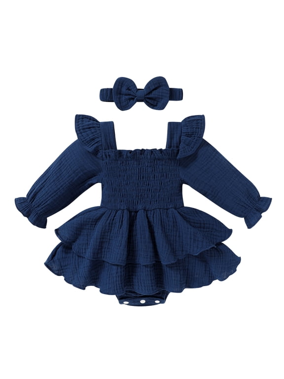 Baby Girl Onesies Outfits Newborn Fall Clothes Long Sleeve Romper Dress for 6-12 Months