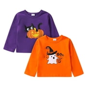 Toddler Girl Halloween Shirts 2 Pack Little Kid Long Sleeve Cute Cotton Top School T-Shirts Clothes for 5-6T deal from Walmart