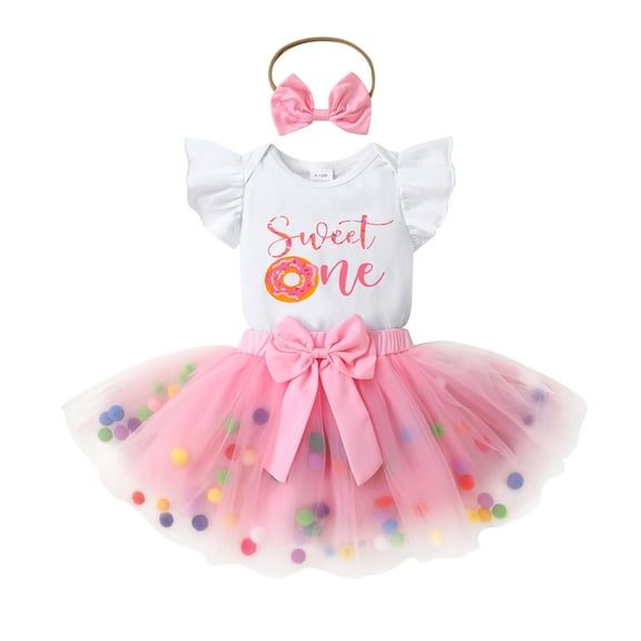 Younger Tree Baby Girl My First Birthday Dress Outfit Cute Short Sleeve Top Pink Princess Tutu Skirt Set for 12-18 Months