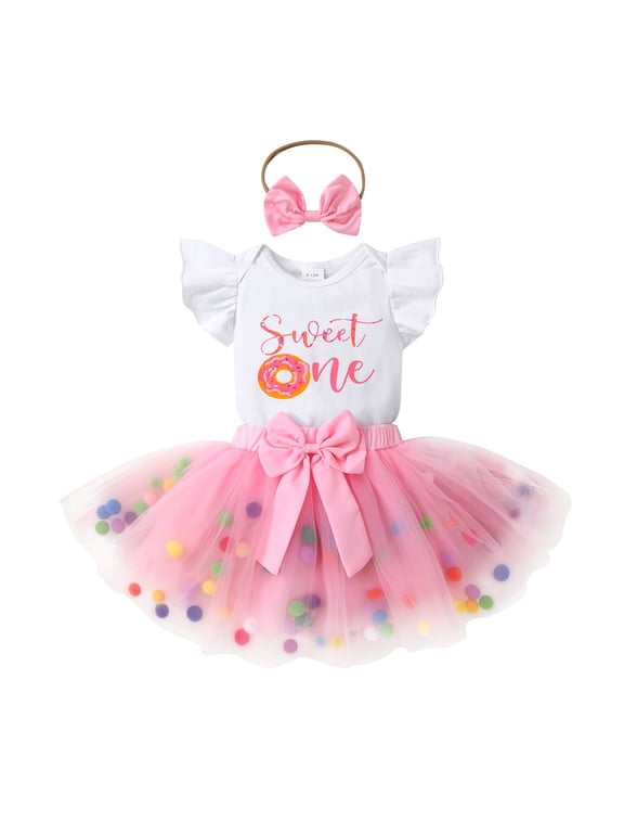 Baby Girl My First Birthday Dress Outfit Cute Short Sleeve Top Pink Princess Tutu Skirt Set for 12-18 Months