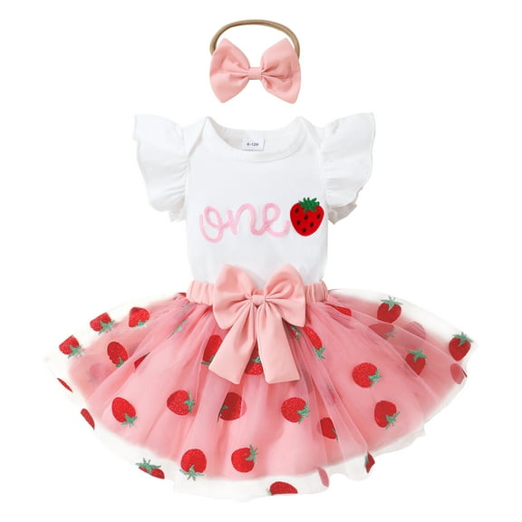 Younger Tree Baby Girl My First Birthday Dress Outfit Cute Short Sleeve Top Pink Princess Tutu Skirt Set for 6-12 Months