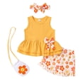 thumbnail image 1 of Younger Tree Baby Girl Outfits Summer Sleeveless Bow Vest Top Print Shorts Clothes Set with Bag and Headband for 5-6T, 1 of 9