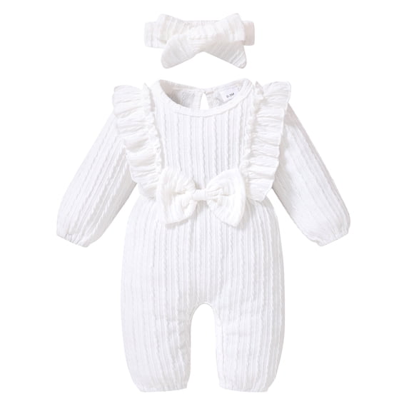 Younger Tree Baby Girl Romper Infant Fall Winter Clothes Ruffle Sweater Long Sleeve Bodysuit Jumpsuit and Headband for 0-3 Months