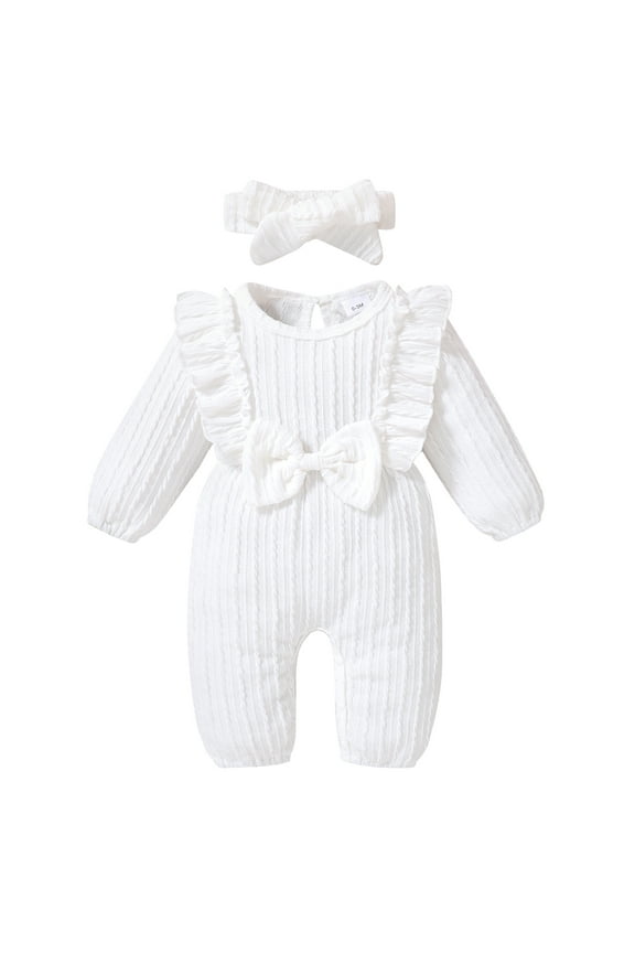 Baby Girl Romper Infant Fall Winter Clothes Ruffle Sweater Long Sleeve Bodysuit Jumpsuit and Headband for 0-3 Months