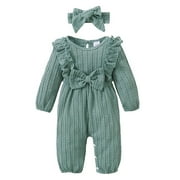 YOUNGER TREE Baby Girl Romper Infant Fall Winter Clothes Ruffle Sweater Long Sleeve Bodysuit Jumpsuit and Headband for 3-6 Months