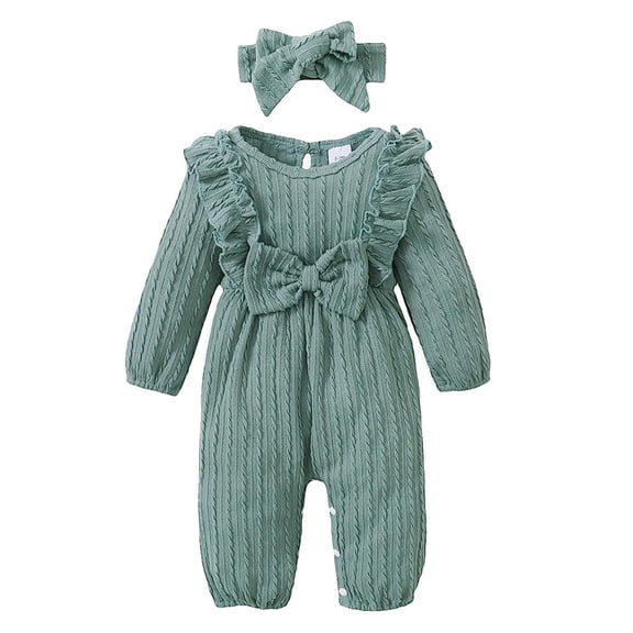 Younger Tree Baby Girl Romper Infant Fall Winter Clothes Ruffle Sweater Long Sleeve Bodysuit Jumpsuit and Headband for 3-6 Months