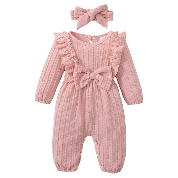 Younger Tree Baby Girl Romper Infant Fall Winter Clothes Ruffle Sweater Long Sleeve Bodysuit Jumpsuit and Headband for 3-6 Months