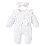 Younger Tree Baby Girl Romper Infant Fall Winter Clothes Ruffle Sweater Long Sleeve Bodysuit Jumpsuit and Headband for 6-9 Months