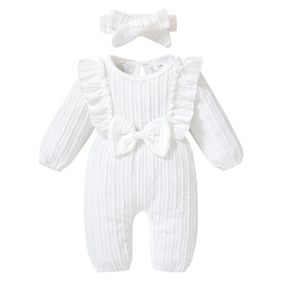 Younger Tree Baby Girl Romper Infant Fall Winter Clothes Ruffle Sweater Long Sleeve Bodysuit Jumpsuit and Headband for 6-9 Months