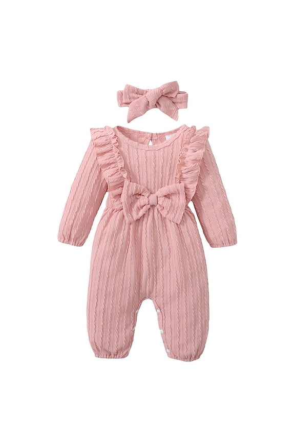 Baby Girl Romper Infant Fall Winter Clothes Ruffle Sweater Long Sleeve Bodysuit Jumpsuit and Headband for 9-12 Months