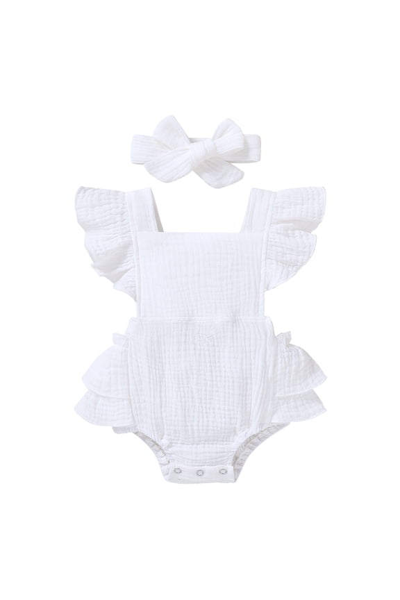 Baby Girl Romper Summer Toddler Casual Ruffled Sleeveless Cotton Overalls Clothes for 12-18 Months