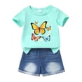 thumbnail image 1 of Younger Tree Baby Girl Shorts Outfit Kid Summer Print T-Shirt Denim Shorts Clothes Set for 2-3T, 1 of 9