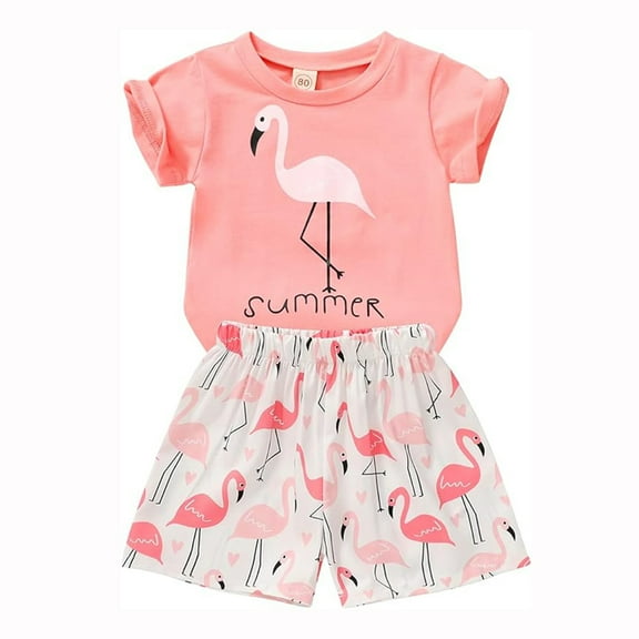 Younger Tree Baby Girl Summer Clothes Outfits Toddler Short Sleeve T-Shirt Shorts 2pcs Set for 12-18 Months