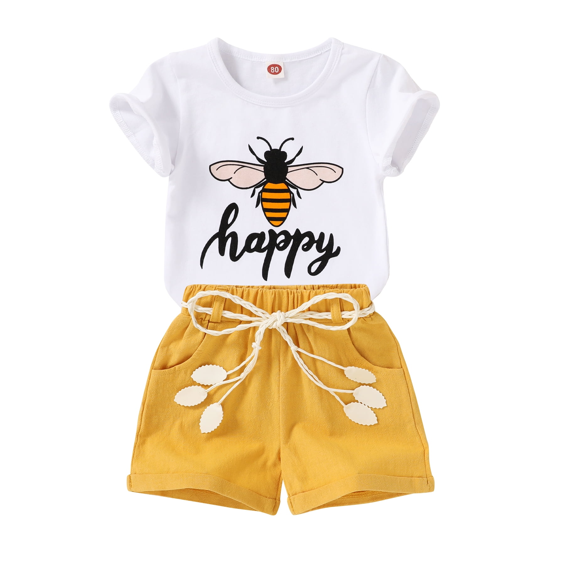 Walmart exclusive discounts  Younger Tree Baby Girl Summer Clothes Set Short Sleeve T-Shirt Shorts 2pcs Outfits for 18-24 Months