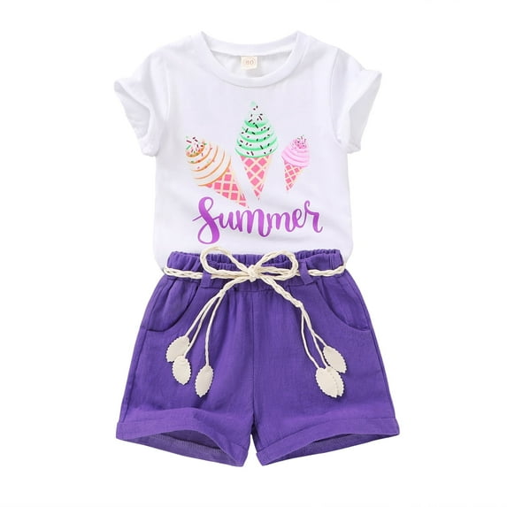 Younger Tree Baby Girl Summer Clothes Set Short Sleeve T-Shirt Shorts 2pcs Outfits for 5 T