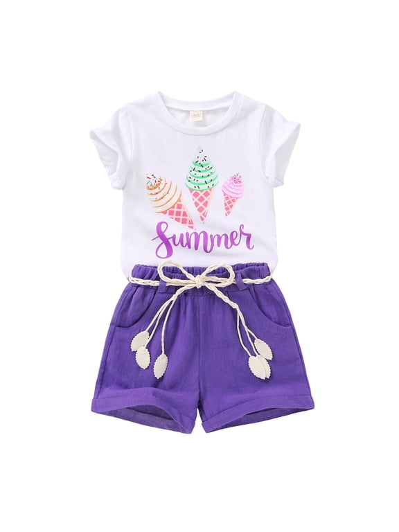 Baby Girl Summer Clothes Set Short Sleeve T-Shirt Shorts 2pcs Outfits for 5 T