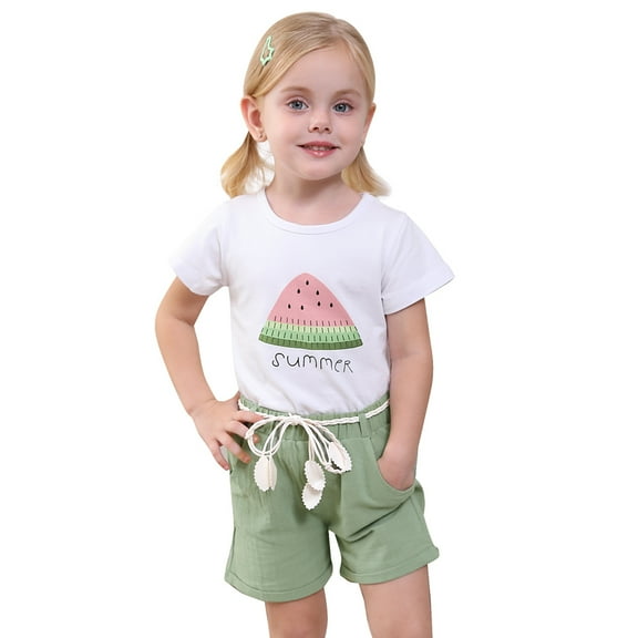 Younger Tree Baby Girl Summer Clothes Set Short Sleeve T-Shirt Shorts 2pcs Outfits for 7-8T