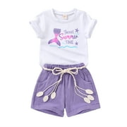 Younger Tree Baby Girl Summer Clothes Set Short Sleeve T-Shirt Shorts 2pcs Outfits for 7-8T