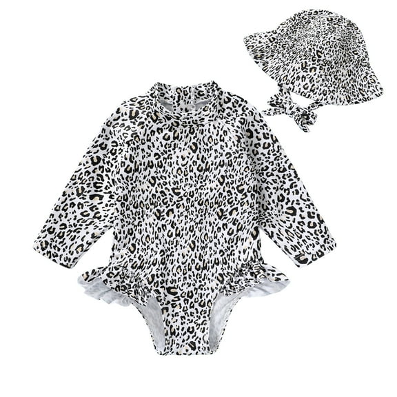 Younger Tree Baby Girl Swimsuit Long Sleeve Rash Guard One Piece Swimwear Hat Bathing Suit Set for 12-18 Months