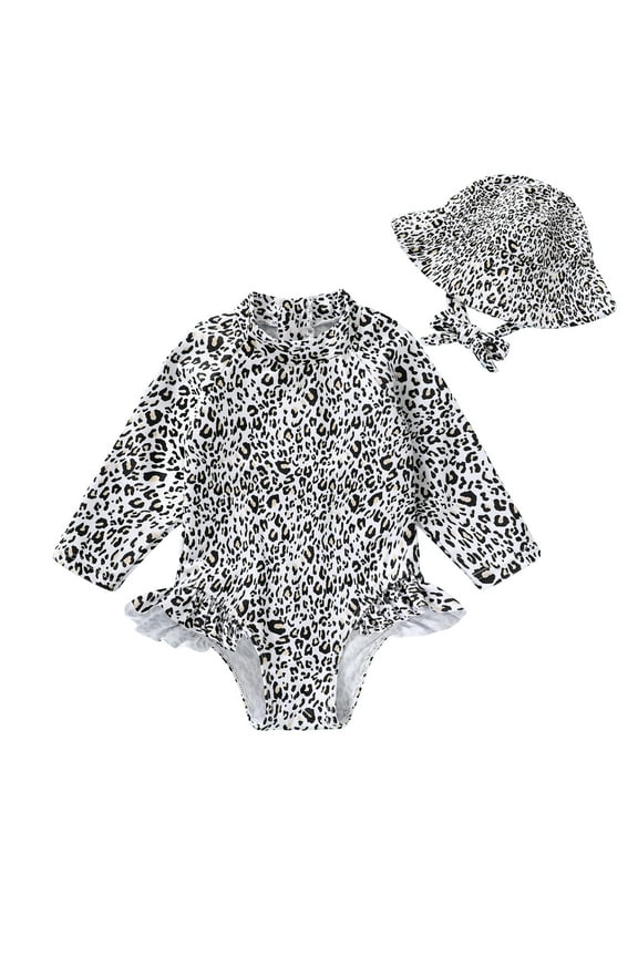 Baby Girl Swimsuit Long Sleeve Rash Guard One Piece Swimwear Hat Bathing Suit Set for 18-24 Months