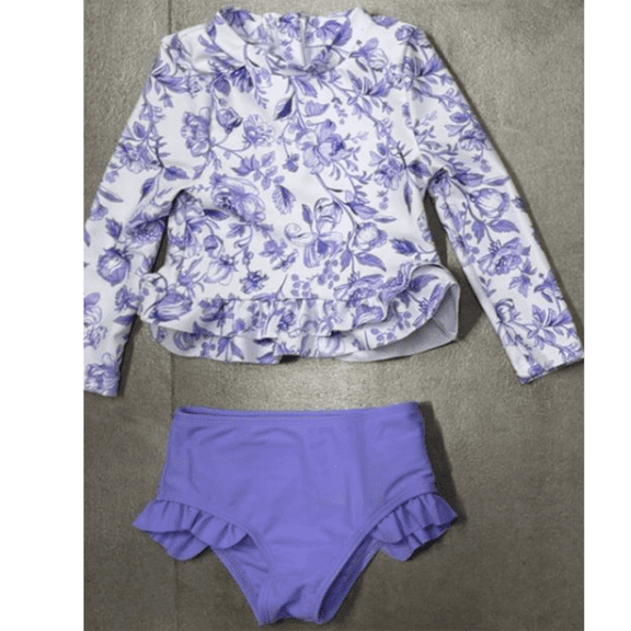 Younger Tree Baby Girl Swimsuit Long Sleeve Rash Guard Top Bikini Swimwear 2 Piece Set for 18-24 Months