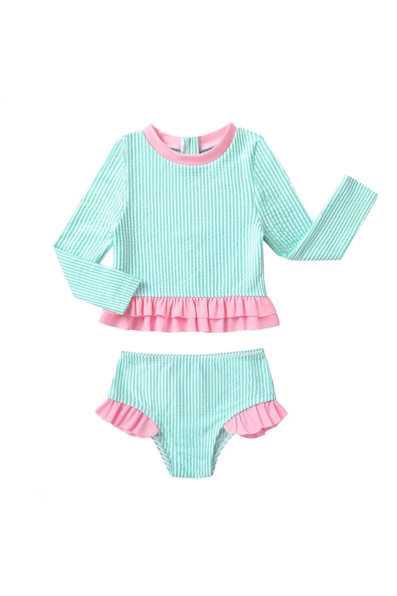 Baby Girl Swimsuit Long Sleeve Rash Guard Top Bikini Swimwear 2 Piece Set for 2-3T