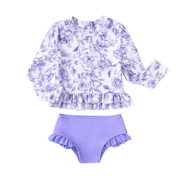 Younger Tree Baby Girl Swimsuit Long Sleeve Rash Guard Top Bikini Swimwear 2 Piece Set for 3-4T