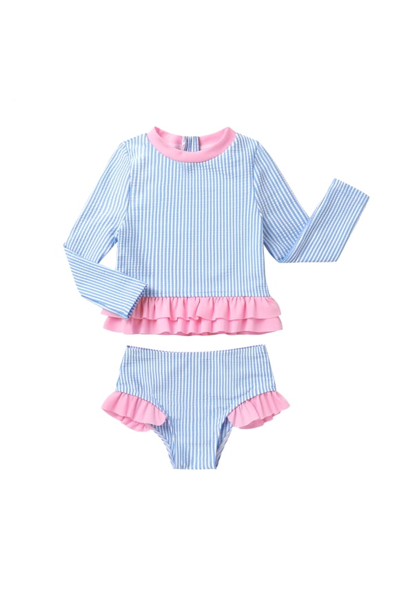 Baby Girl Swimsuit Long Sleeve Rash Guard Top Bikini Swimwear 2 Piece Set for 4-5T