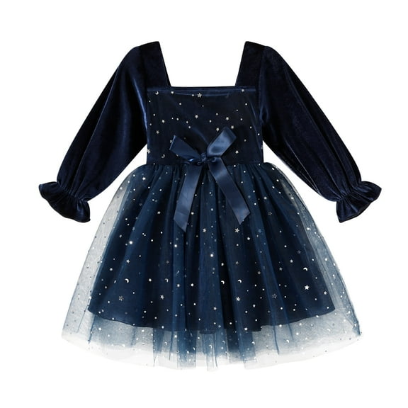 Younger Tree Baby Girl Tutu Dress Toddler Fall Long Sleeve Square Neck Bowknot Princess Birthday Party Dresses for 2-3T
