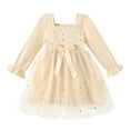 thumbnail image 1 of Younger Tree Baby Girl Tutu Dress Toddler Fall Long Sleeve Square Neck Bowknot Princess Birthday Party Dresses for 4-5T, 1 of 7