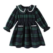 Younger Tree Toddler Girl Fall Dress Christmas Long Sleeve Peter Pan Collar Dress A-Line Vintage Skirt Clothes for 5-6T