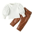 thumbnail image 1 of Younger Tree Baby Girls Fashion Clothes Outfits Kid Puff Sleeve Knitted Top Leather Pants Fall Winter Set,3-4T, 1 of 7