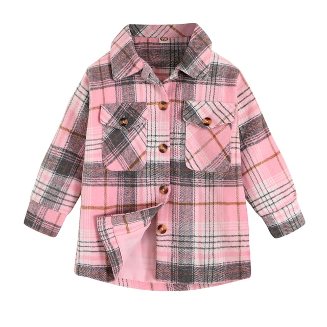 Younger Tree Baby Girls Kid Plaid Flannel Shirt Coats Winter Warm Long Sleeve Button Down Jacket