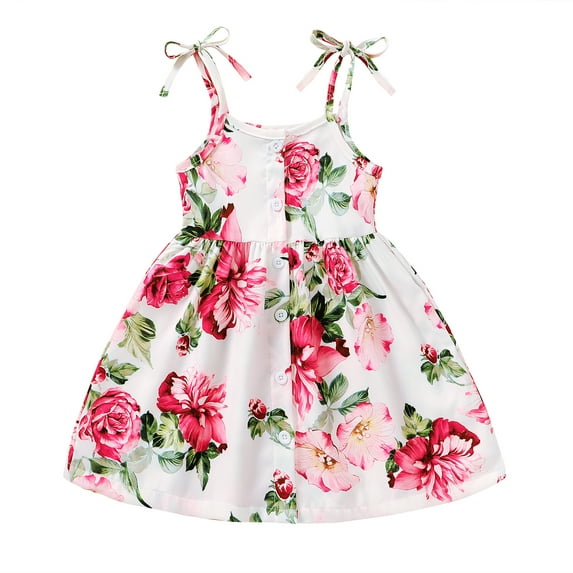 Younger Tree Baby Girls Summer Sling Dress Kid Vintage Floral Casual Sleeveless Dress Clothes for 2-3T